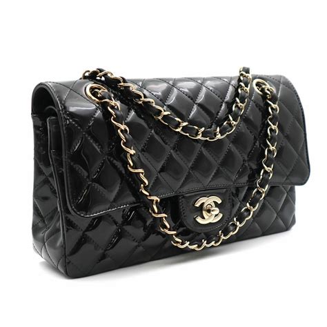 black patent leather chanel handbag|chanel black patent leather bag.